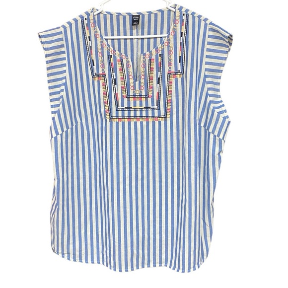 Emery Rose Notched Neck Embroidery Yoke Striped Top 2XL - Picture 2 of 6